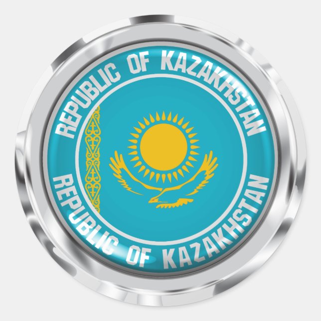Pegatina Redonda Emblema de la Ronda de Kazajistán (Anverso)