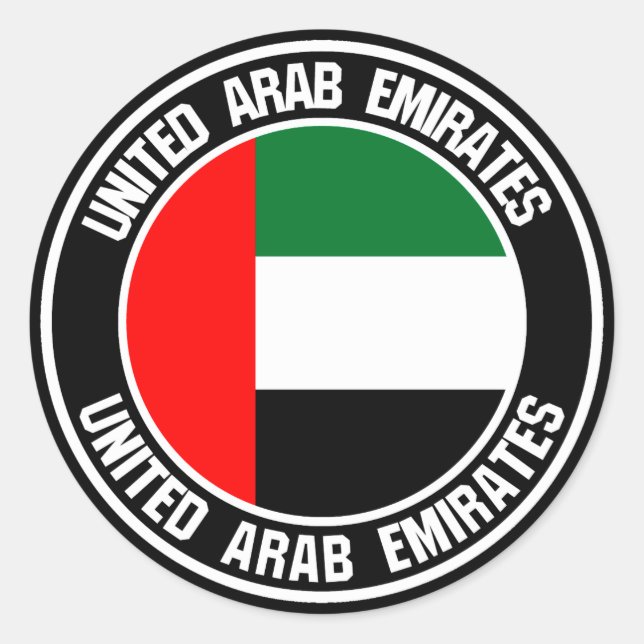 Pegatina Redonda Emblema de la Ronda de los Emiratos Árabes Unidos (Anverso)