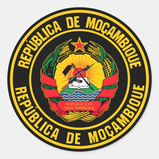 Pegatina Redonda Emblema de la Ronda de Mozambique (Anverso)