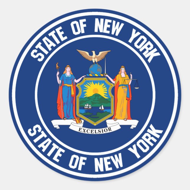 Pegatina Redonda Emblema de la Ronda de Nueva York (Anverso)