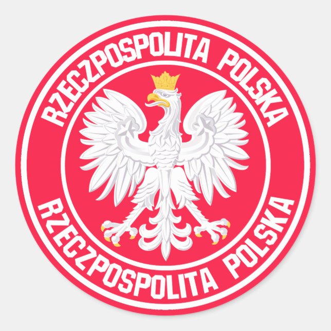 Pegatina Redonda Emblema de la ronda de Polonia (Anverso)