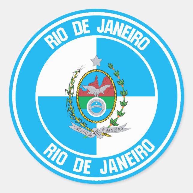 Pegatina Redonda Emblema de la Ronda de Río de Janeiro (Anverso)