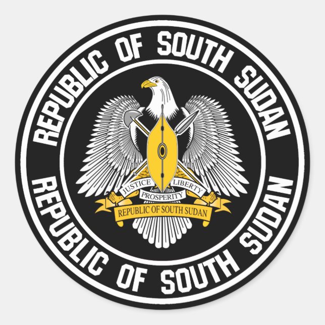 Pegatina Redonda Emblema de la Ronda de Sudán del Sur (Anverso)