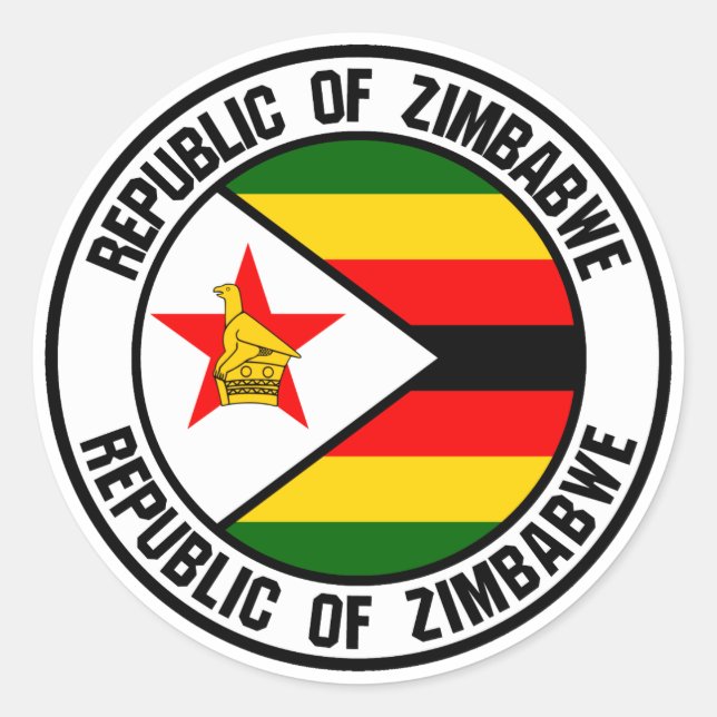 Pegatina Redonda Emblema de la ronda de Zimbabue (Anverso)