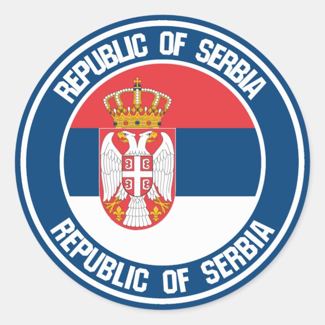 Pegatina Redonda Emblema de la Ronda Serbia (Anverso)