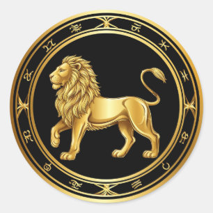 Pegatina Redonda Emblema de Leo del Zodiaco
