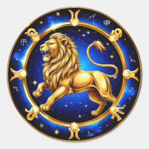 Pegatina Redonda Emblema de Leo del Zodiaco