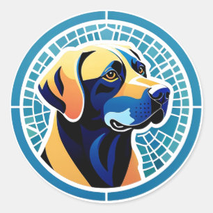 Pegatina Redonda Emblema de logotipo de cabeza de perro geométrico