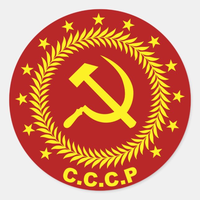 Pegatina Redonda Emblema de martillo de CCCP (Anverso)