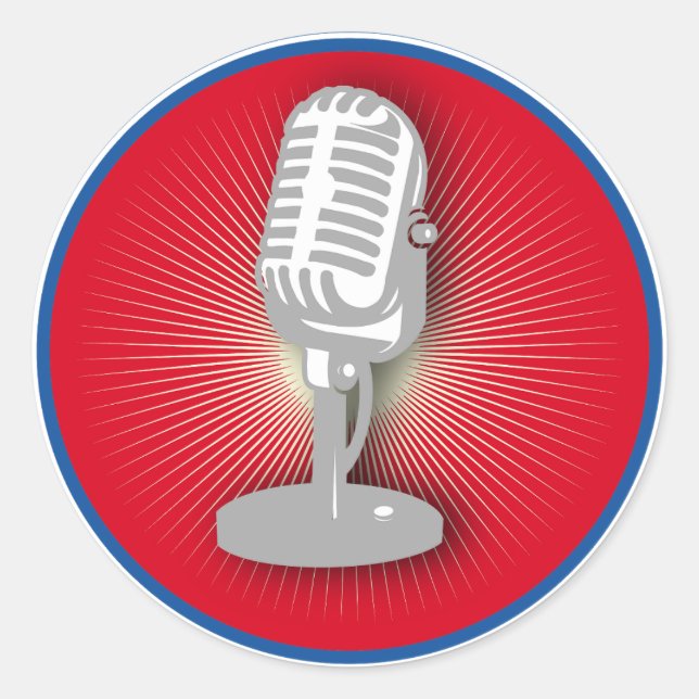 Pegatina Redonda Emblema de micrófono de época (Anverso)