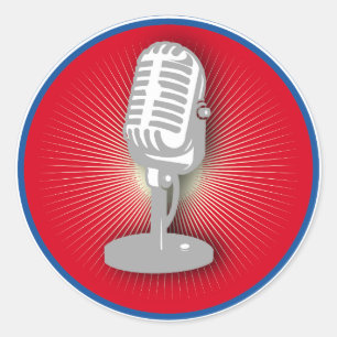Pegatina Redonda Emblema de micrófono de época