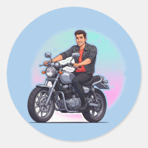 Pegatina Redonda 🏍️ Emblema de motocicleta clásico Retro Road Ride