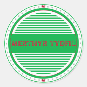 Pegatina Redonda Emblema de Orgullo Ciudadano de Merthyr Tydfil – I
