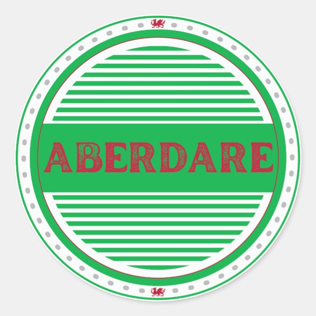 Pegatina Redonda Emblema de Orgullo de la Ciudad de Aberdare – Iden (Anverso)