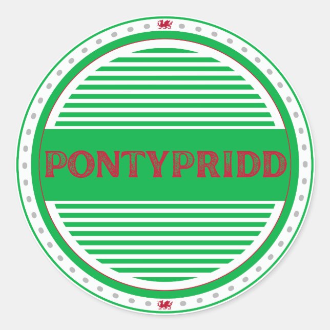 Pegatina Redonda Emblema de Orgullo de la Ciudad de Pontypridd – Id (Anverso)