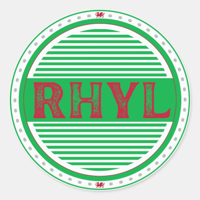 Pegatina Redonda Emblema de Orgullo de la Ciudad de Rhyl – Identida (Anverso)