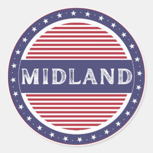Pegatina Redonda Emblema de Orgullo de Midland City - Identidad Ame