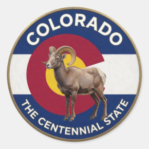 Pegatina Redonda Emblema de oveja de gran cornil de Colorado 🐏