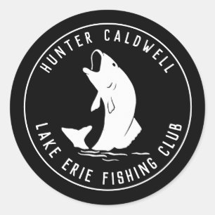 Pegatina Redonda Emblema de pesca personalizado negro