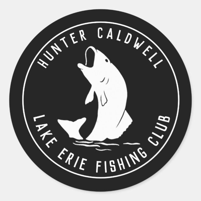Pegatina Redonda Emblema de pesca personalizado negro (Anverso)
