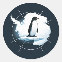 Pegatina Redonda Emblema de Pingüino de la Antártida – Diseño de Ex