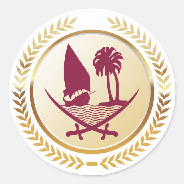 Pegatina Redonda Emblema de Qatar (Anverso)