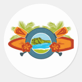 Pegatina Redonda Emblema de Surf Hawaiano Diamond Head