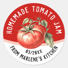 Pegatina Redonda Emblema de tomate casero editable con tomate rojo