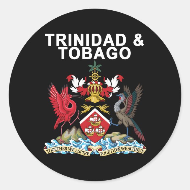Pegatina Redonda Emblema De Trinidad Y Tobago (Anverso)