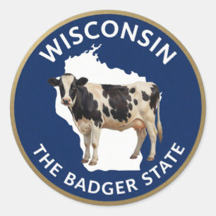 Pegatina Redonda Emblema de vaca lechera de Wisconsin 🐄