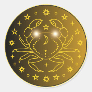 Pegatina Redonda Emblema de Zodíaco Cáncer   Símbolo Celestial Míni