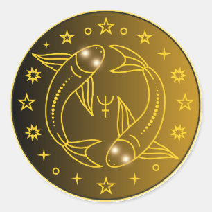 Pegatina Redonda Emblema de Zodíaco Piscis   Símbolo Celestial Míni