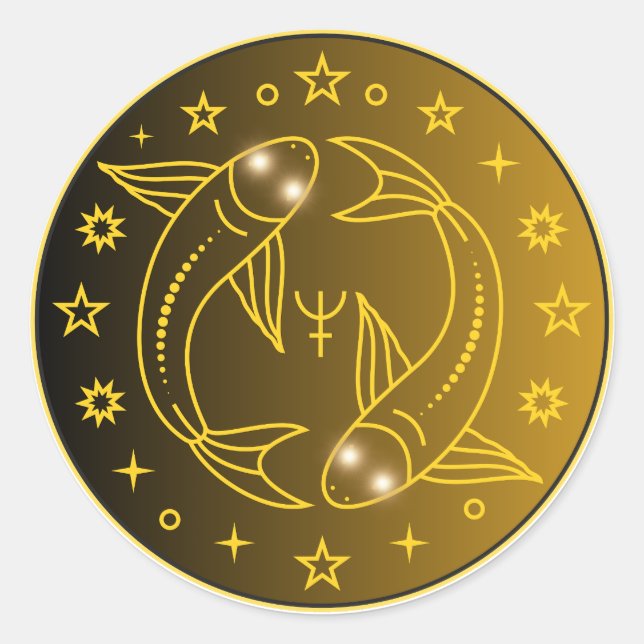 Pegatina Redonda Emblema de Zodíaco Piscis | Símbolo Celestial Míni (Anverso)