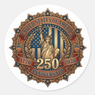 Pegatina Redonda Emblema del 250 Aniversario Americano en Honor a l