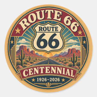 Pegatina Redonda Emblema del Centenario de la Ruta 66 Burdeos Dorad