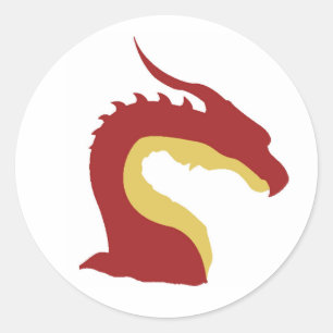 Pegatina Redonda emblema del dragón Guay rojo y amarillo simple