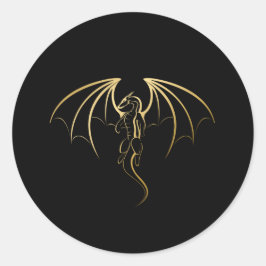 Pegatina Redonda Emblema del Dragón Metálico Legendario de Oro