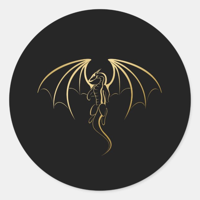 Pegatina Redonda Emblema del Dragón Metálico Legendario de Oro (Anverso)