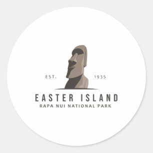 Pegatina Redonda Emblema del Parque Nacional Rapa Nui Isla de Pascu