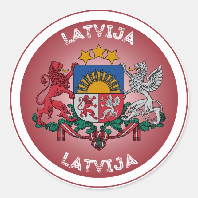 Pegatina Redonda Emblema del Patrimonio de Letonia (Anverso)