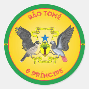 Pegatina Redonda Emblema del Patrimonio de Santo Tomé y Príncipe
