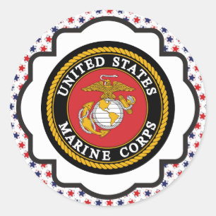 Pegatina Redonda Emblema del USMC con las estrellas rojas, blancas