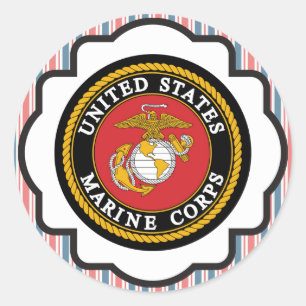 Pegatina Redonda Emblema del USMC con las rayas rojas, blancas y