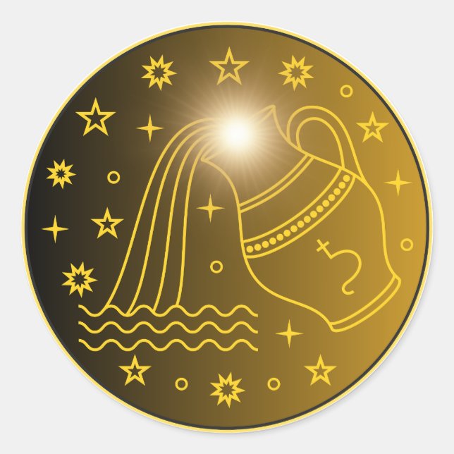 Pegatina Redonda Emblema del Zodiaco Acuario | Símbolo Celestial Mí (Anverso)