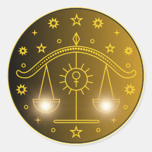 Pegatina Redonda Emblema del Zodiaco Libra   Símbolo Celestial Míni