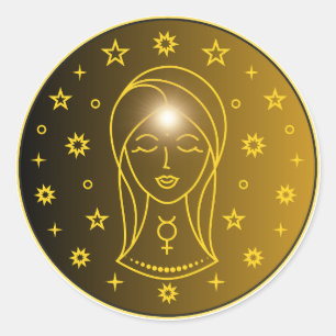 Pegatina Redonda Emblema del Zodíaco Virgo   Símbolo Celestial Míni