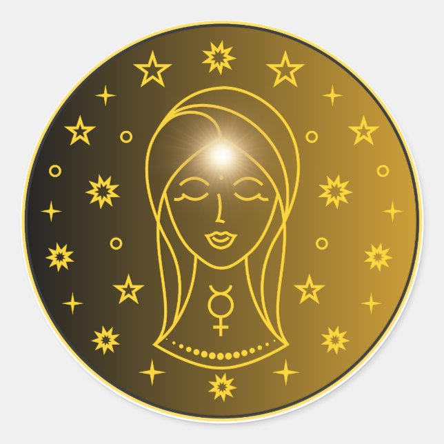 Pegatina Redonda Emblema del Zodíaco Virgo | Símbolo Celestial Míni (Anverso)