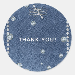 Pegatina Redonda Emblema Denim & Diamonds Brillante Favor de Moda