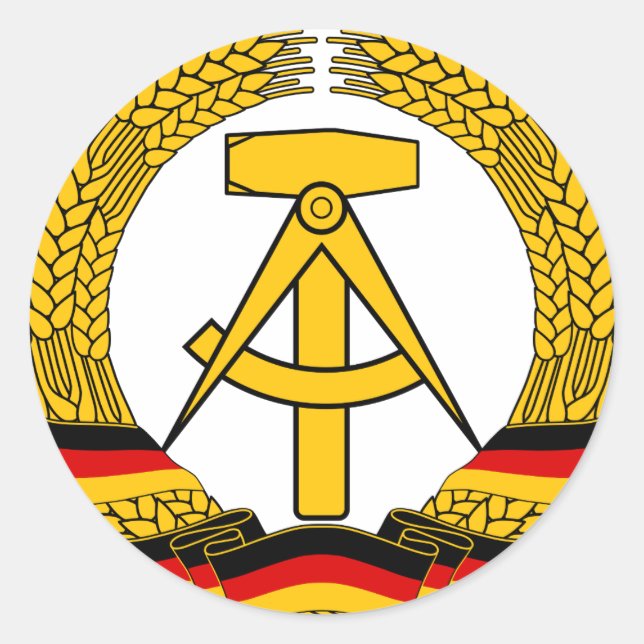 Pegatina Redonda Emblema der DDR - Emblema nacional de la RDA. (Anverso)