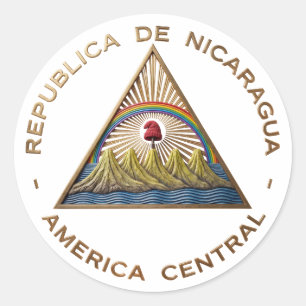Pegatina Redonda emblema escudo de armas símbolo bandera de Nicarag